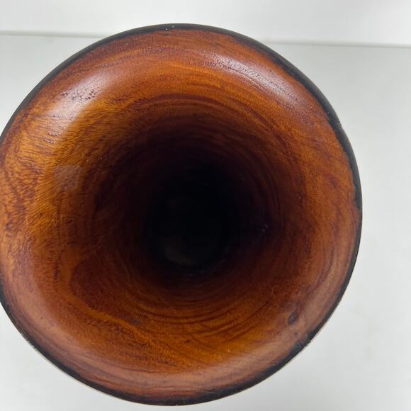 Vintage Hand Carved Wooden Vase Floral Leaves Made in Mexico 12.5" Boho - Picture 5 of 7